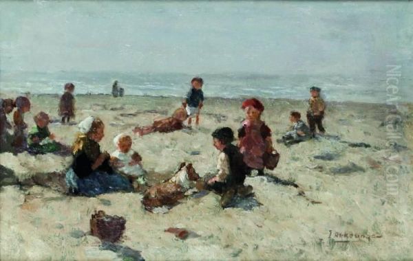 Spelende Kinderen Aan Het Strand Oil Painting by Johannes Evert Akkeringa