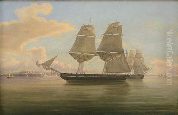 American Cutter At A Foreign Port Oil Painting by Thomas Birch