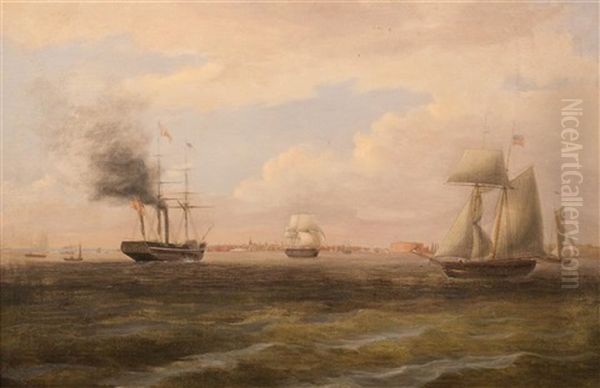 New York Harbor Oil Painting by Thomas Birch