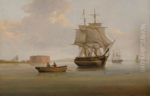 Castle William, New York Harbor Oil Painting by Thomas Birch