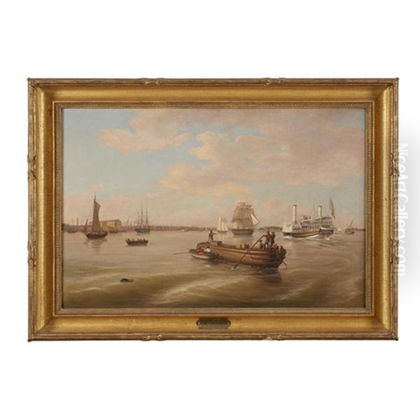 Delaware River Scene: View Of Philadelphia Harbor, Circa 1840 Oil Painting by Thomas Birch