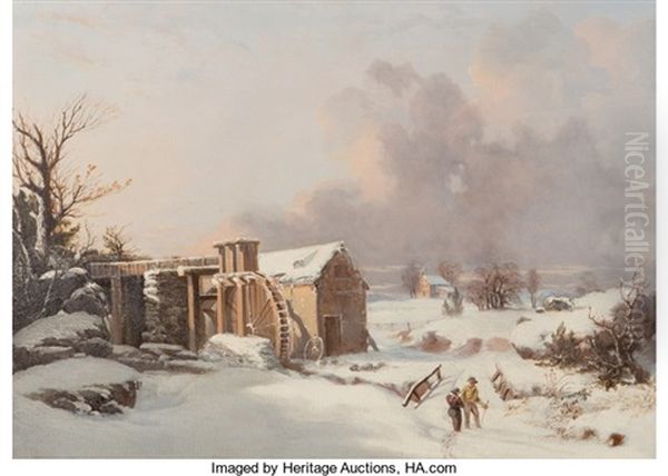 The Mill In The Winter Oil Painting by Thomas Birch