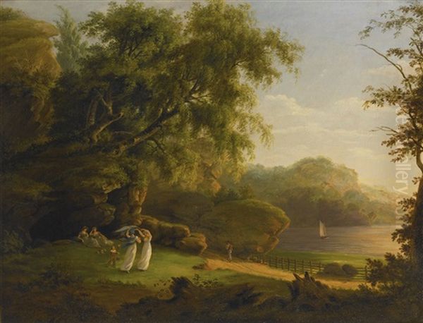 Picnic By The Lake Oil Painting by Thomas Birch