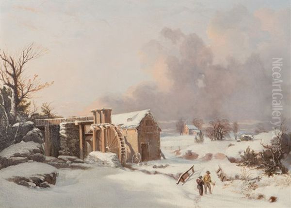 The Mill In Winter Oil Painting by Thomas Birch