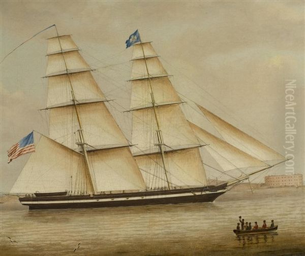 An American Revenue Cutter In New York Harbor Oil Painting by Thomas Birch