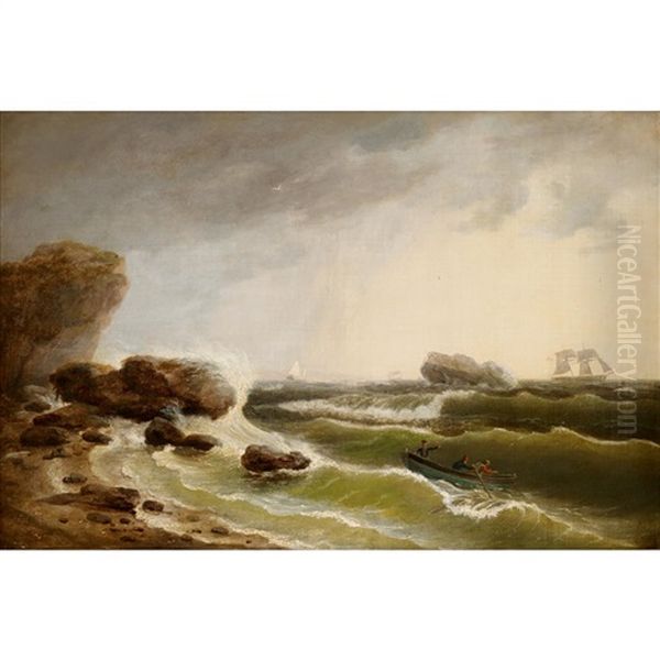 Ship In Distress Oil Painting by Thomas Birch