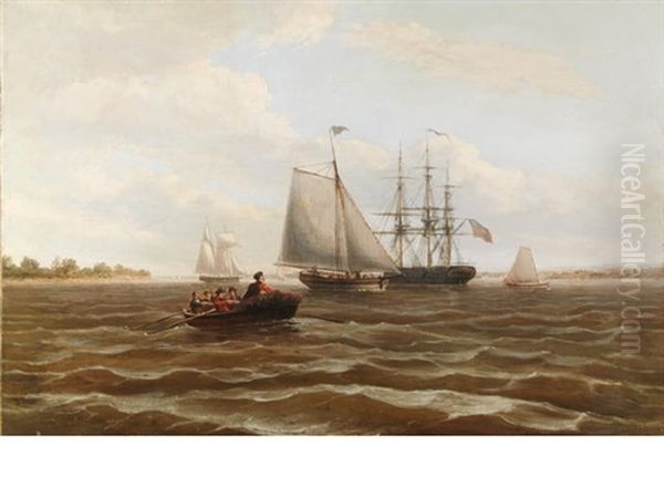 Shipping On The East Coast Of America Oil Painting by Thomas Birch