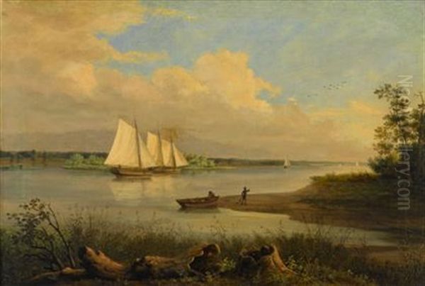 View On The Delaware River Oil Painting by Thomas Birch