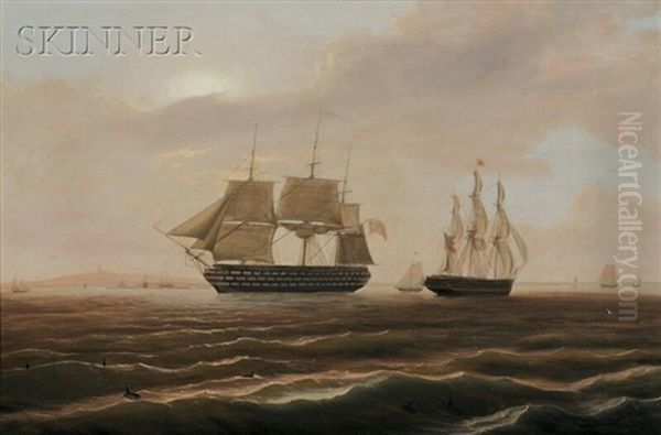 U.s.s. Pennsylvania Oil Painting by Thomas Birch