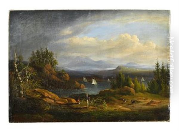 Two Figures In A Landscape Oil Painting by Thomas Birch