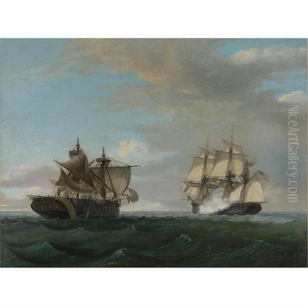 Uss "united States" Vs. Hms "macedonian" Oil Painting by Thomas Birch