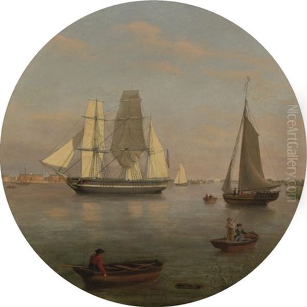 View Of Annapolis, Maryland And The School Ship, "st. Mary" Oil Painting by Thomas Birch