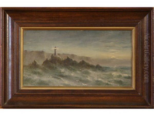 Stormy Seascape With Lighthouse Oil Painting by Thomas Birch