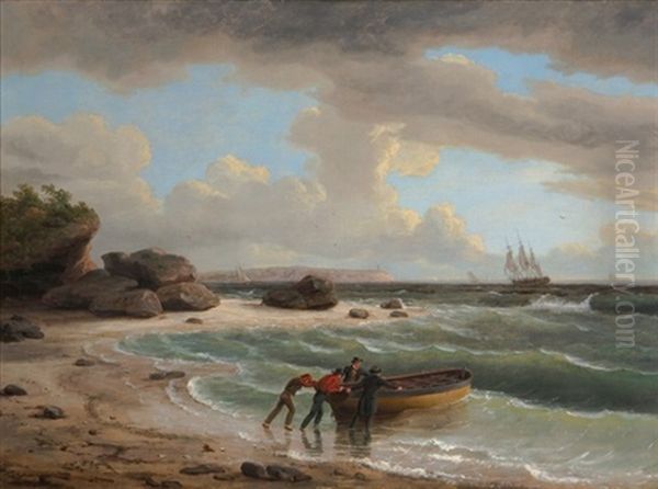 Rough Seas Off Headland (gay Head?) Oil Painting by Thomas Birch