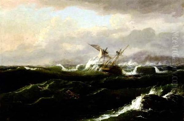 Caught In A Gale Oil Painting by Thomas Birch