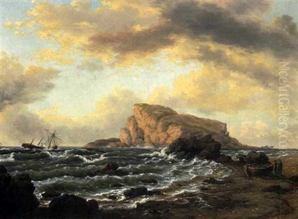 Shipwreck Off A Rocky Coast Oil Painting by Thomas Birch