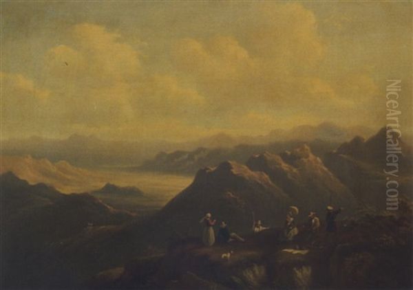 Picnic Party On Mt. Washington With A View Of Mt. Jefferson Oil Painting by Thomas Birch