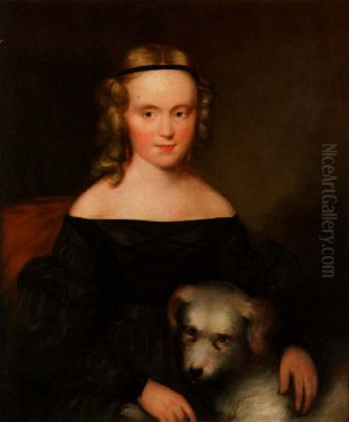 Portrait Of A Little Girl With Her Dog (artist's Daughter?) Oil Painting by Thomas Birch