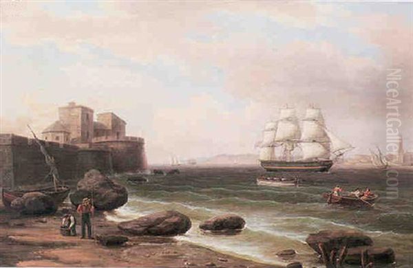 An American Merchantman Entering Harbour Oil Painting by Thomas Birch