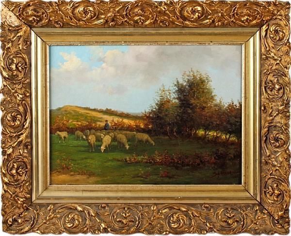 Shepherds Herding Flock Oil Painting by Joh Akkermans