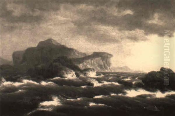 Rocky Coast With Turbulent Seas Oil Painting by Thomas Birch