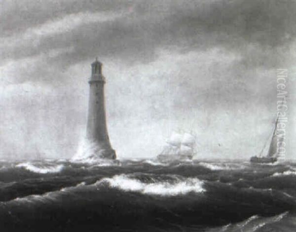 Lighthouse And Two Vessels Oil Painting by Thomas Birch