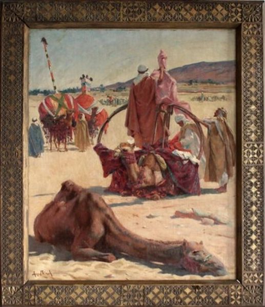 Nomades Et Chameaux Dans Le Desert Oil Painting by Alphonse Birck