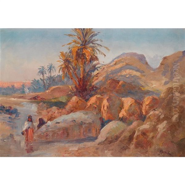 Oasis De Bou-saada Oil Painting by Alphonse Birck