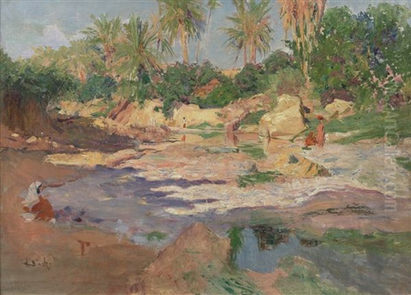 Femmes Dans L'oued Oil Painting by Alphonse Birck