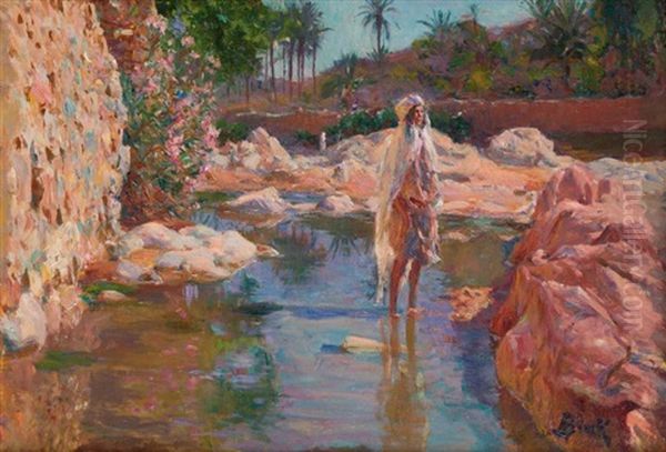 Jeune Fille A L'oued Oil Painting by Alphonse Birck