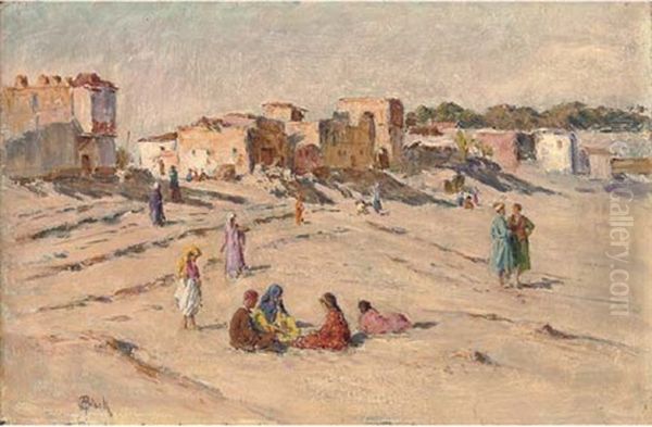 A Gathering By An Algerian Village Oil Painting by Alphonse Birck