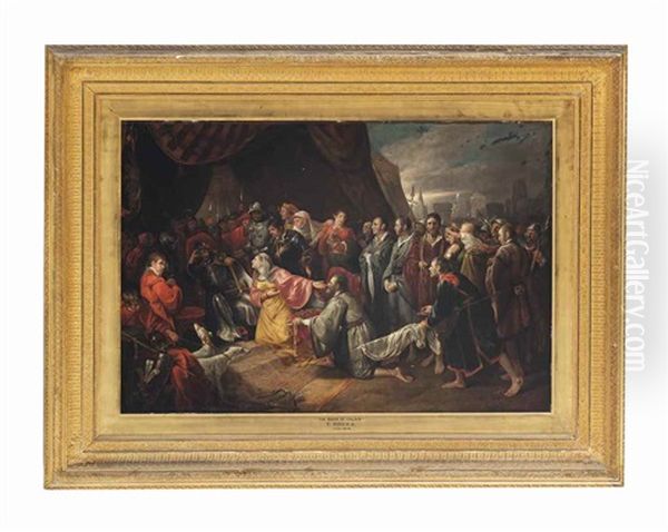 Queen Philippa Supplicating King Edward To Spare The Lives Of The Six Burghers Of Calais Oil Painting by Edward Bird