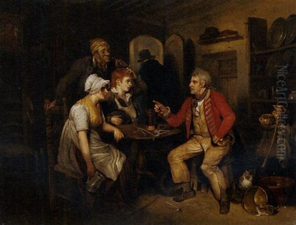 A Soldier Recounting A Story In An Inn Oil Painting by Edward Bird