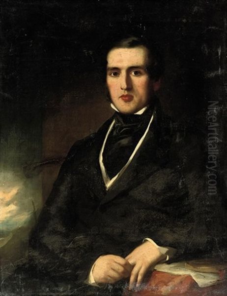 Portrait Of George Edmund Donisthorpe In A Black Suit Oil Painting by Isaac F. Bird