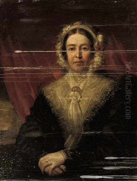 Portrait Of Mrs. Joshua Wordsworth In A Black Dress With A White Lace Shawl Oil Painting by Isaac F. Bird