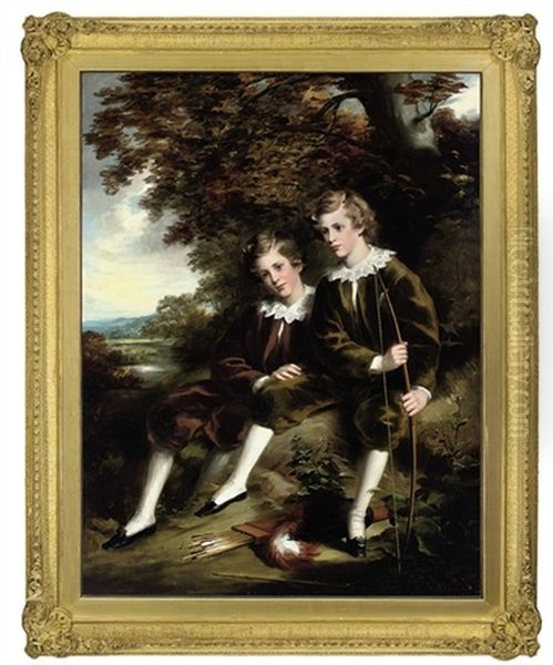 Portrait Of Charles And Terrell Garnett Of Undercliffe House, Bradford, In A Landscape Oil Painting by Isaac F. Bird