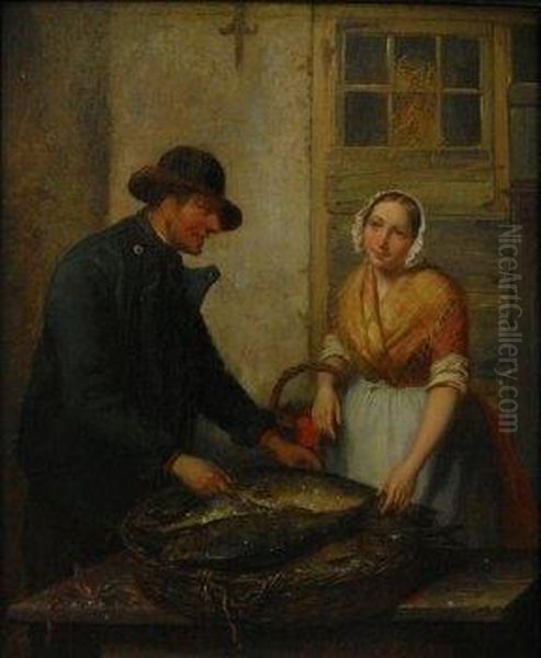 The Fish Merchant Oil Painting by Jacob Akkersdyk