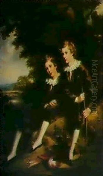 Portrait Of Two Young Boys Oil Painting by Isaac F. Bird