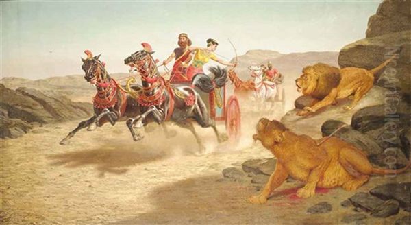 Ashurbanipal And Assur-sharratt At A Lion Hunt Oil Painting by John Alexander Harington Bird