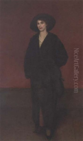 Portrait Of A Lady In A Black Coat And Fur Muff Oil Painting by John Alexander Harington Bird