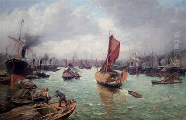 The Thames From London Bridge, Looking Towards St. Pauls Oil Painting by Samuel C. Bird