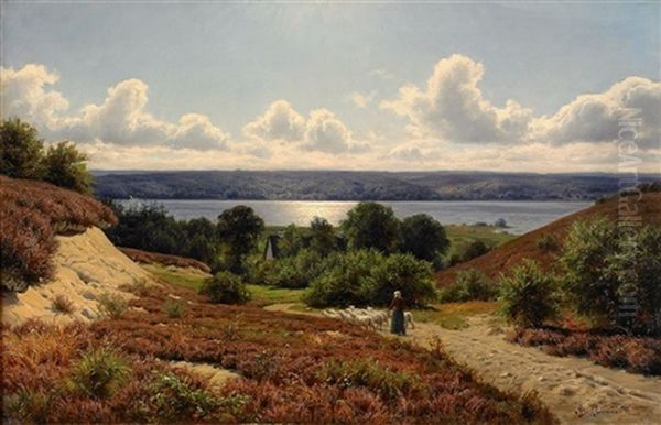 Sommarlandskap Med Kvinna Vallande Far Oil Painting by Axel Birkhammer