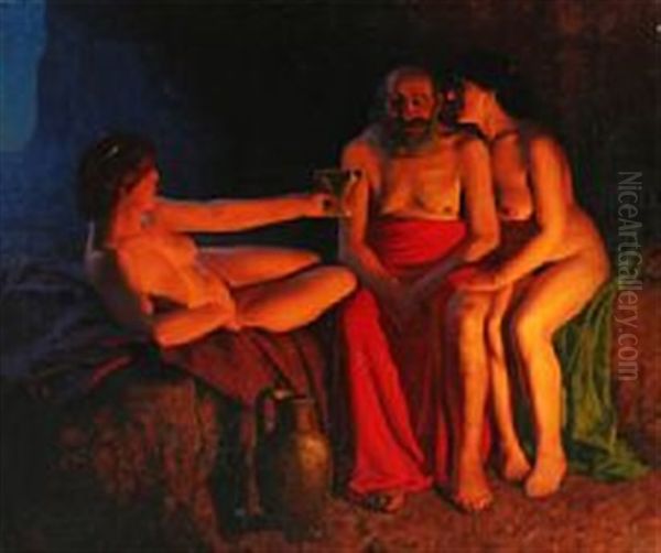 Lot And His Daughters Oil Painting by Jens Birkholm