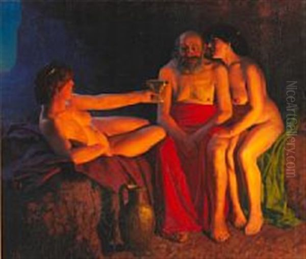 Lot And His Daughters Oil Painting by Jens Birkholm