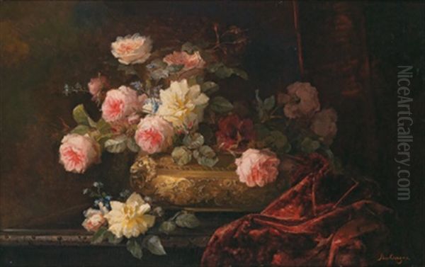 Stillleben Mit Rosen Und Vergismeinnicht Oil Painting by Franz Xaver Birkinger