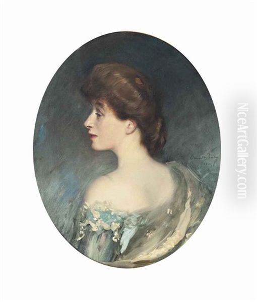 Portrait Of Mrs Alex Cowan, Bust-length, In Profile To The Left by Oswald (Sir) Birley