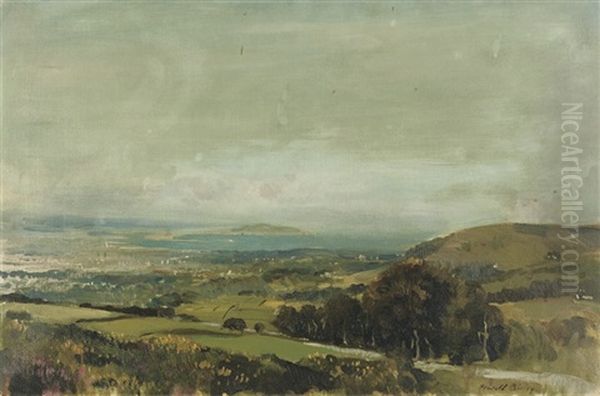 Dublin Bay From The Hills Above Rathfarnham, Co. Dublin Oil Painting by Oswald (Sir) Birley