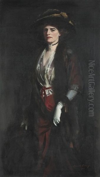 Portrait Of Lady Evelyn Hester (harrison) Miller Mundy, Countess Annesley (d.1947) Oil Painting by Oswald (Sir) Birley