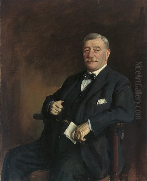 Portrait Of Sir John E. Mitchell In A Blue Suit And Bow-tie Oil Painting by Oswald (Sir) Birley