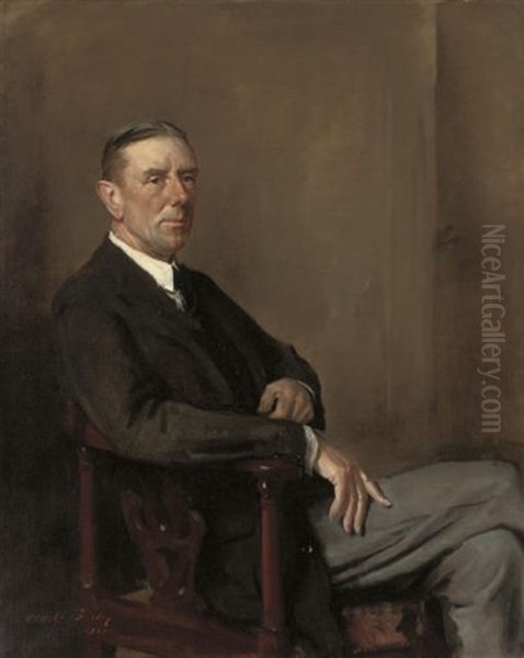 Portrait Of A Gentleman, In A Black Coat And Grey Trousers Oil Painting by Oswald (Sir) Birley